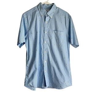 Southern Tide Blue Trim Fit Collared Button Down Short Sleeve Shirt Medium